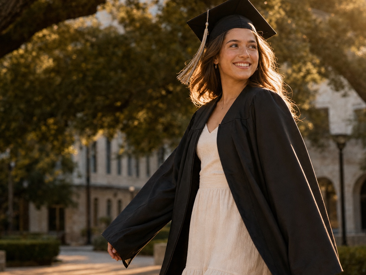 Graduate portrait in warm Austin light